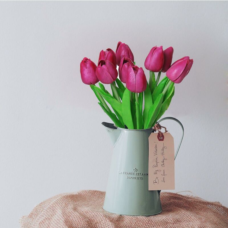 10 ramo de tulipanes artificiales de PU de tacto realista impresionante con  tallo morado
