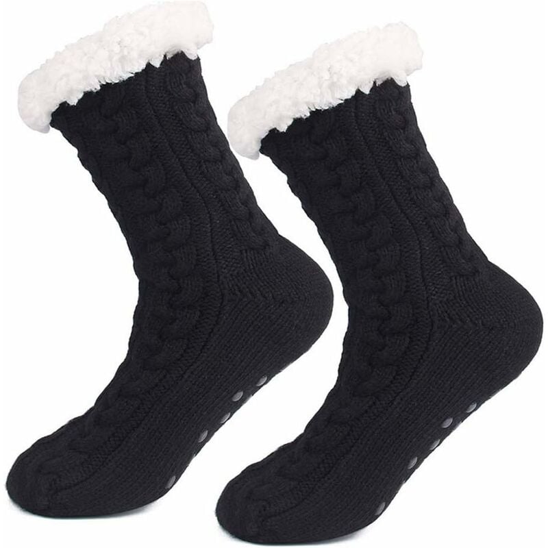 Calcetines Piso Damas Navidad Sección larga Encantador Grueso Aislamiento térmico Pisos de invierno Calcetines de piso Calcetines Mokomo Calcetines para dormir en casa Calcetines de otoño Calcetines para dormir de regalo Calcetines de moda (Negro) Tamaño: 35-42