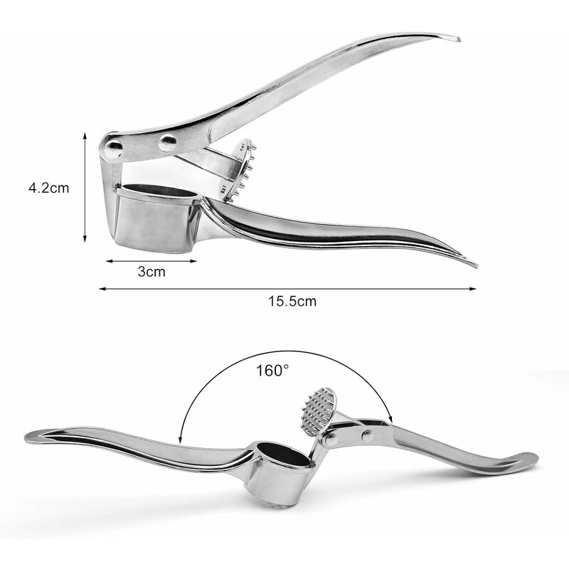 Prensa de ajo, cortador de ajo de acero inoxidable Prensa de ajo  Trituradora de ajo Apto para lavavajillas Práctico ayudante de cocina para  ajo fresco y jengibre (plata) GrooFoo