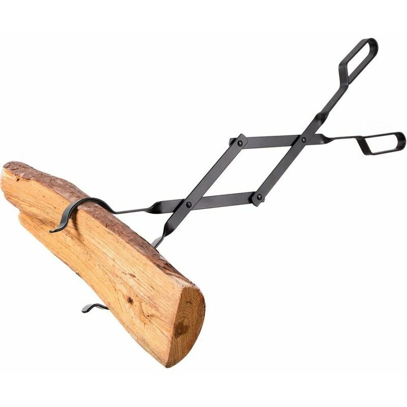 LangRay Fire Tongs Long Chimenea Log Tongs Herramientas para interiores de fuego Pinzas para troncos Braseros de hierro fundido Accesorios para estufas al aire libre Pinzas largas para troncos Pinzas