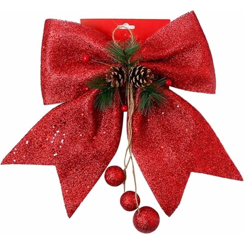 Lazos decorativos de lentejuelas de árbol de Navidad LangRay, lazos de lentejuelas de Navidad, conjunto de lazo rojo, lazo de Navidad con decoración de piña