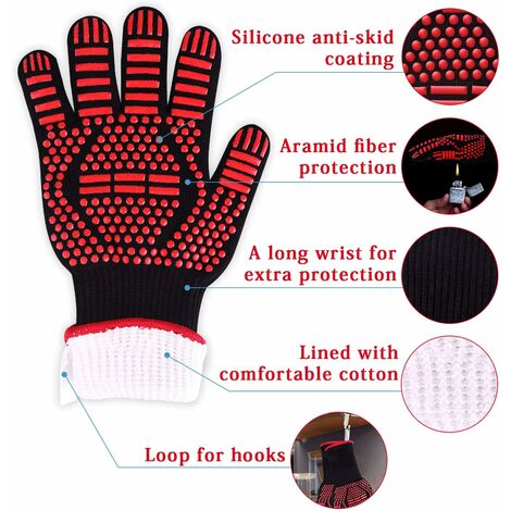 Guantes de barbacoa resistentes al calor, guantes de horno para cocina,  barbacoa, parrilla y cocina al aire libre, accesorios para chimenea, 1 par,  13