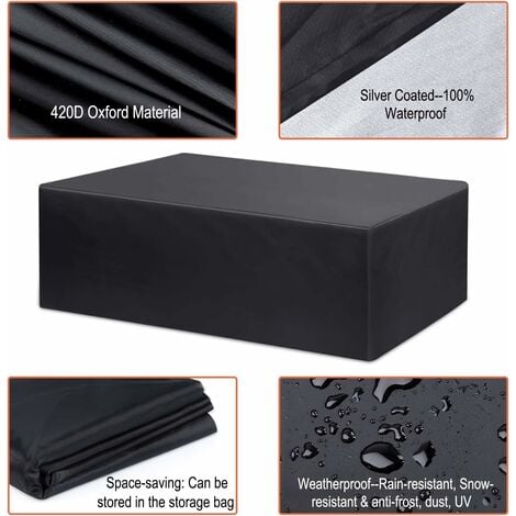 Funda impermeable para muebles de exterior 420D An. 350 x P. 260 x Al. 90  cm Negro