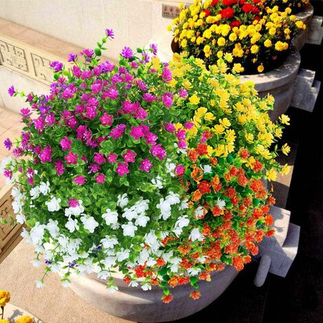 Flores artificiales falsas para exteriores, vegetación de plástico  sintético para macetas colgantes para interiores y exteriores