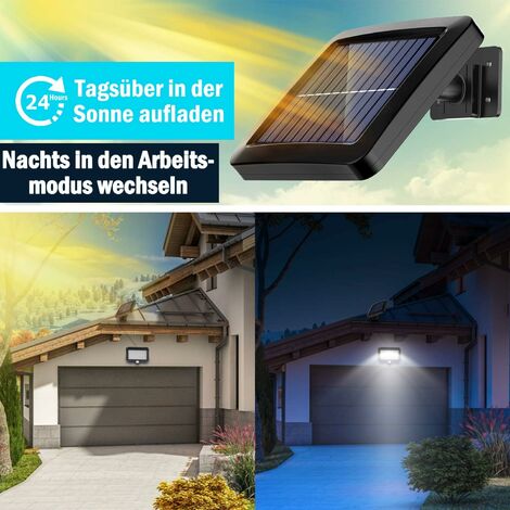 3 modos IP65 a prueba de agua con control remoto Lámparas solares de jardín de 2 piezas para exteriores con detector de movimiento infrarrojo de 120 ° luz de jardín solar de 60 LED 900lm 