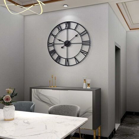 Reloj de pared grande de estilo vintage, redondo, de metal, silencioso, sin  tictac, funciona con pilas