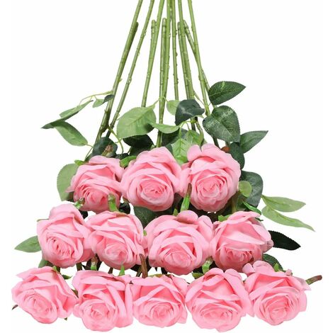 Paquete de 12 rosas artificiales, flores de seda falsas decorativas con un  solo tallo de 19,68 pulgadas, flor realista para la decoración de la boda  del hotel de la fiesta del jardín