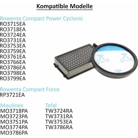 Kit de filtro de aspiradora Hepa para aspiradoras ciclónicas Rowenta  Compact Power como RO3731EA, RO3724EA, RO3753EA