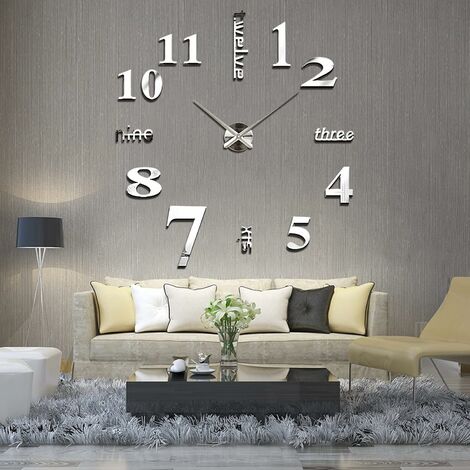 Gran reloj de pared 3D DIY, reloj de números gigantes, espejo sin