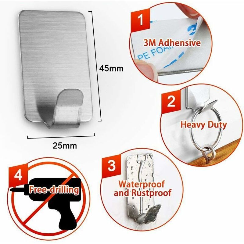 Gancio Appendiabiti ZIA Ø Barra 10 mm Acciaio Inox opaco 185 x 95 x 19 mm Gancio da Muro da Avvitare Portasciugamani 
