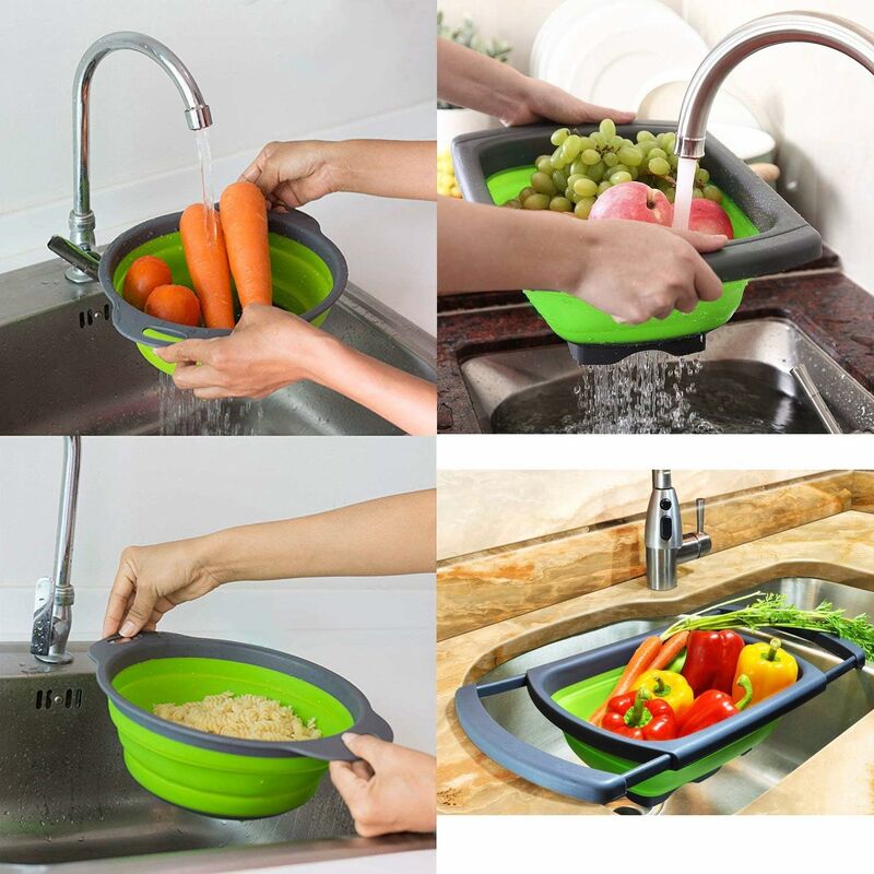 3 pezzi da cucina pieghevole scolapasta set sopra il lavello Vegtable /  frutta scolapasta scolapasta con manici estensibili