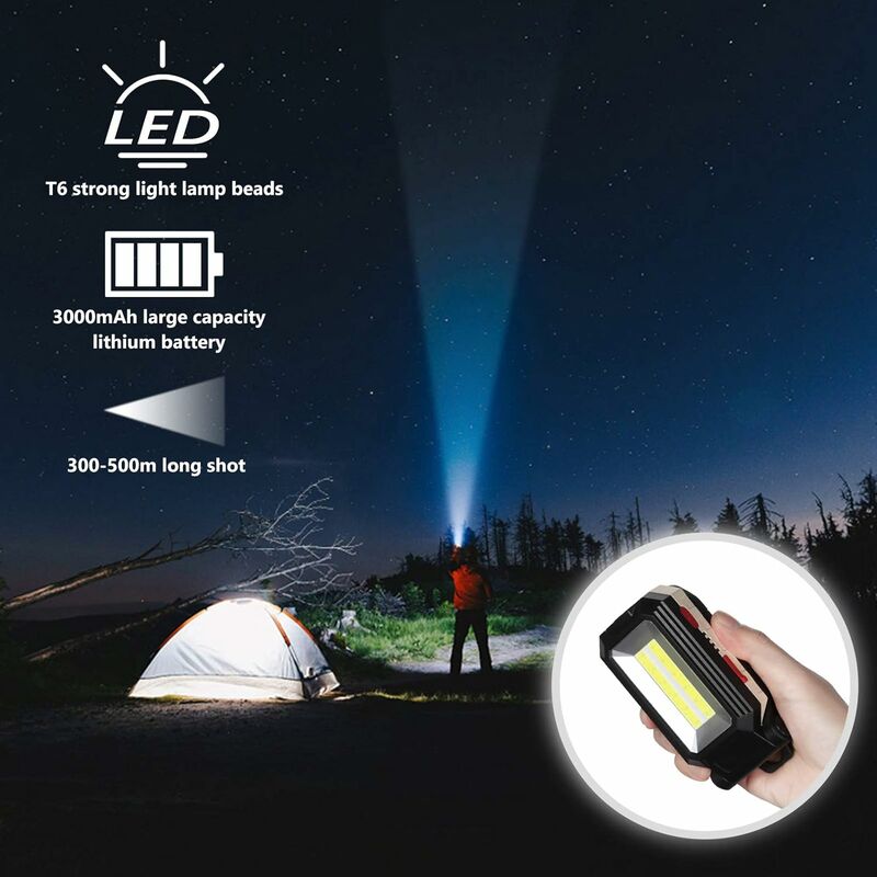 EverBrite Luce da Lavoro 2 Pezzi LED COB Lampada Portabile Multifunzionale 3 Modi Illuminazione con Gancio e Magnete per Campeggio Auto Escursione Garage Emergenza 