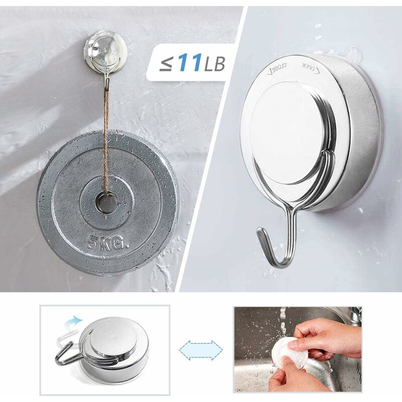 LEVERLOC Ganci a Ventosa Confezione da 2 Ventose Rimovibili No-Drilling Ventosa Resistente Massima Tenuta Ganci a Parete da 11 Libbre per Asciugamano Accappatoio Loofah Ganci Doccia Impermeabili 