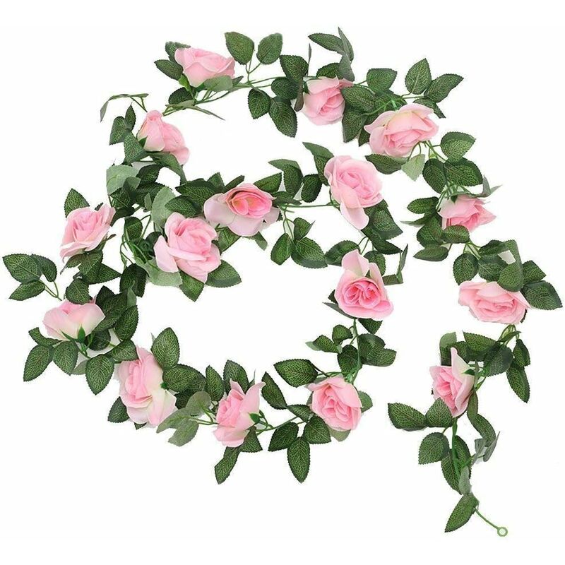 FLZONHUT 2 Pezzi Rose ghirlande Artificiali di Rose ghirlande di Fiori in Seta Finta lattiginoso,220cm per Feste,Matrimoni con Piante Verdi da Appendere Artigianato Decorazione da Giardino 