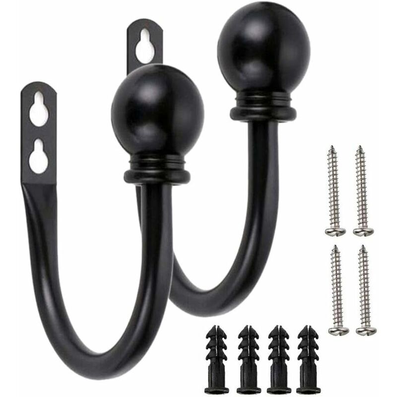 Set di 2 schienali per tende in metallo decorativo, fermatende a muro per  tende da finestra per camera da letto, soggiorno, ufficio con viti, nero