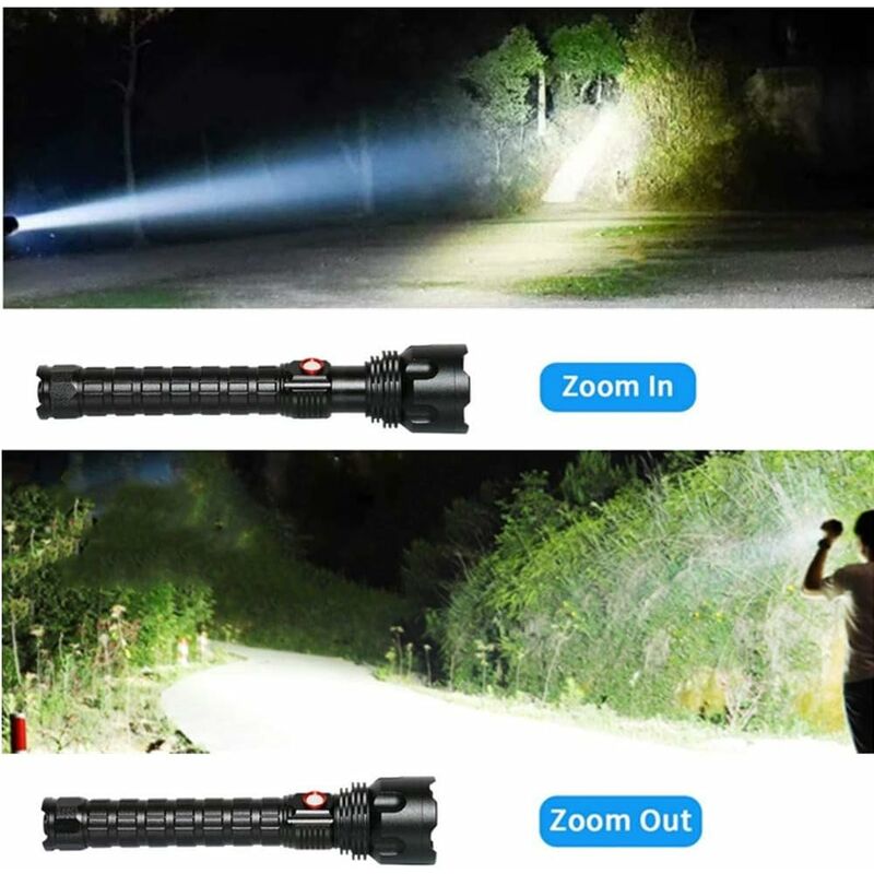 XHP70 LED Torcia ricaricabile, Super Bright Tactical Torch Zoomable 5 Modes  torcia portatile impermeabile torce con funzione di banca di potenza per  campeggio di emergenza