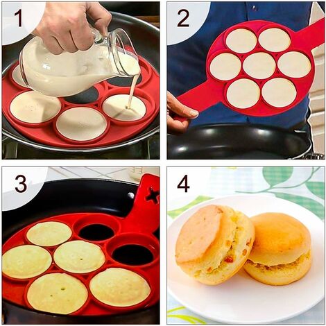 Antiaderente Uova Stampi Pancake Mini Stampi di Pancake Tondo + cuore + stella Mould Cake Maker Egg anello con 7 Fori modo semplice perfetto Pancakes 3 Pezzi Stampi per Pancake in Silicone 