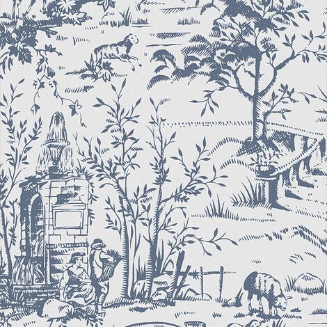 Laura Ashley Toile de Jouy Vliestapete Dark Seaspray Blue 10mx52cm
