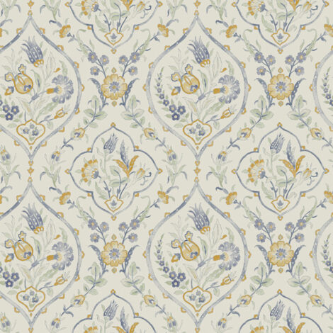 Laura Ashley Foscot Damask Vliestapet Gelb 10mx52cm