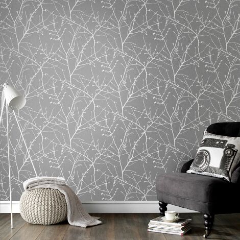 Superfresco Easy - Vliestapete - Zweig - Grau/Silber - 10m x 52cm