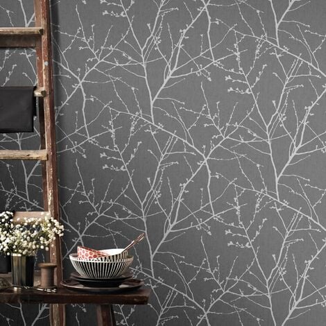 Superfresco Easy - Vliestapete - Zweig - Grau/Silber - 10m x 52cm