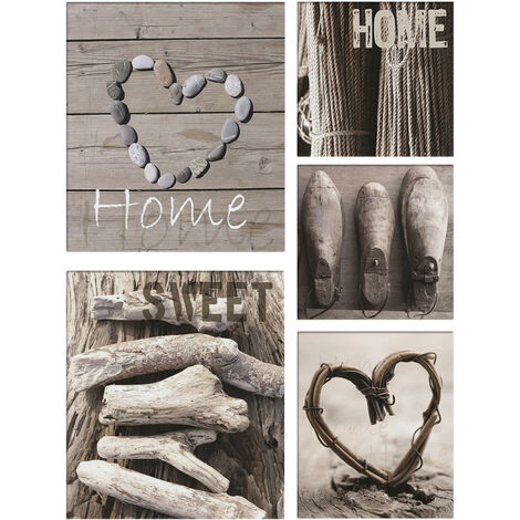 Art for the Home - Home Sweet Home - Leinwandbild Set - 5-er Set Grau - 80x60 cm (1/5)