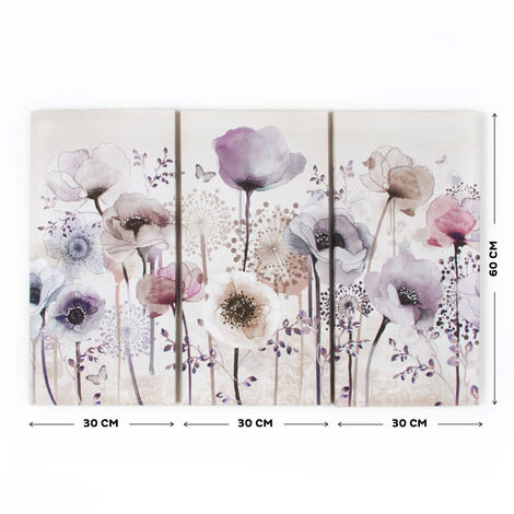 Art for the Home - Mohnblumen Leinwandbild - 3-er Set - 90x60cm