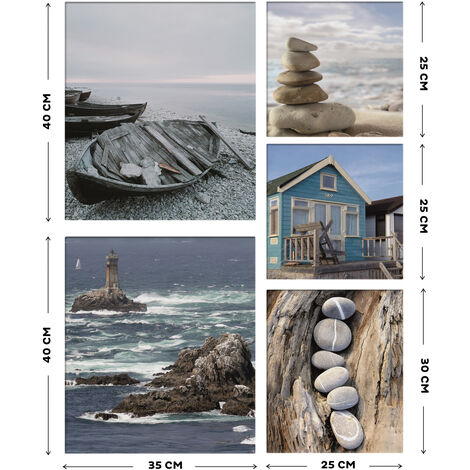 Art for the Home - Strand - Leinwandbild Set - Blau - 5-er Set - 80x60 cm