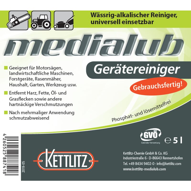 KETTLITZ-Medialub Reiniger Harzlöser Öllöser Fettlöser Gebrauchsfertig 5  Liter