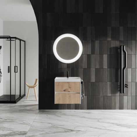 Badmöbel 60Cm Schrank Aufgehängt 2 Schubladen Rovere Oro Cannettato  Cortina