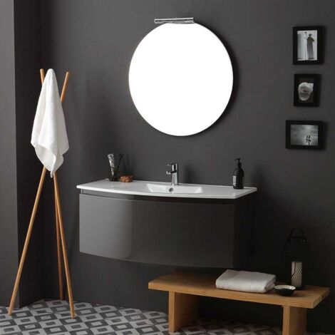 Geschwungener Badezimmerschrank 102 Cm Schiefergrau Glänzender Rundspiegel Riva (1/5)