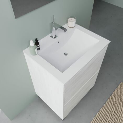 Bodenstehender Badezimmerschrank 60 Cm Weiß Mit Waschbecken  Laguna