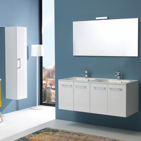 MIDORI© Badmöbel Badezimmermöbel Spiegel LED Touch Weiß Hochglanz 120 cm 