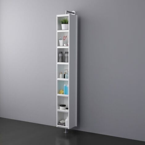 Drehbarer Hochschrank Mit Offenen Fächer Und Spiegel, Weisse Holzoptik Manhattan