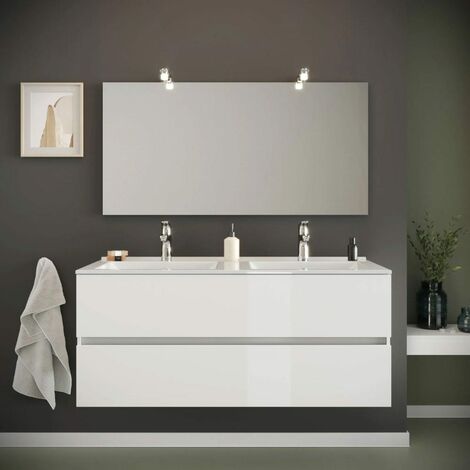 Badmöbel Weiss Glänzend, Schubladen Und Doppeltes Waschbecken  Benaco