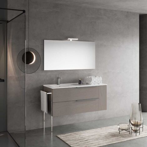 Badezimmer-Möbelset Mit Waschbecken Links In Grauer Holzoptik New York
