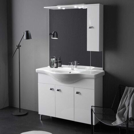 Bodenstehender Badezimmerschrank Mit Waschbecken 105Cm Hochglanz Weiss Smeraldo