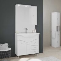Bodenstehendes Badmöbel Set Mit Hängeschrank, Glänzend Weiss Easy