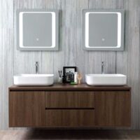 Badmöbel Hängend 150Cm Mit Doppel Waschbecken Und Led Touch Spiegel Siena