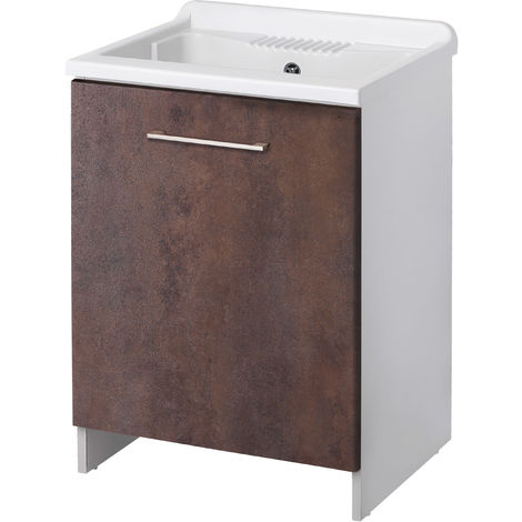 MOBILE LAVATOIO 1 ANTA LEGNO x INTERNO 60x60 (H.85) c/VASCA RESINA e ASSE  LEGNO - COL: CORTEN ROSSO INDUSTRIAL