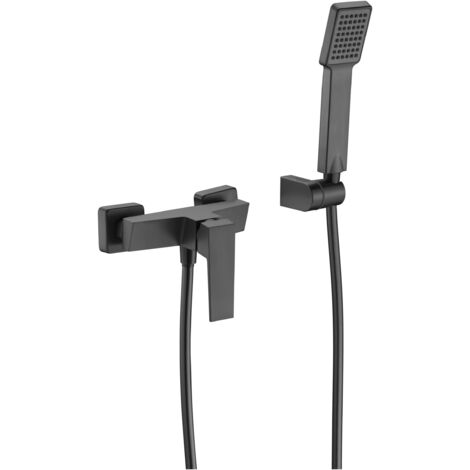 IMEX Set de ducha Art con cuerpo en latón tubo flexible metálico 180 cm portamanopla en ABS manopla cuadrada cartucho cerámico Ø35 mm acabado PVD black gun metal - Imex-BDAR025-5BGM (1/2)
