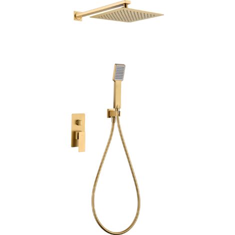 Conjunto ducha monomando empotrado Pisa oro cepillado
