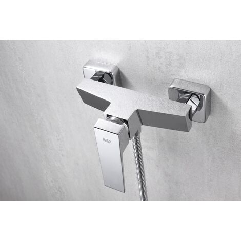 IMEX Set ducha con cuerpo de latón tubo metálico de 180 cm soporte en ABS manija cuadrada cartucho cerámico Ø35 mm acabado cromado - Modelo Imex-BDAR025-5 (1/3)