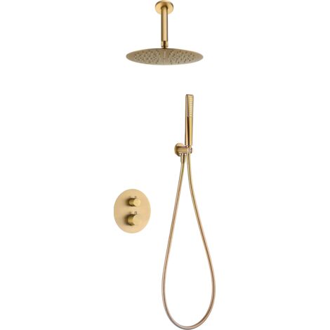 Conjunto ducha termostático empotrado Salerno oro cepillado