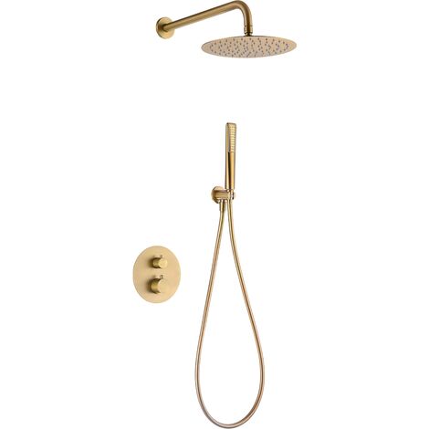 Conjunto ducha termostático empotrado Nápoles oro cepillado (1/2)