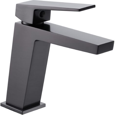 IMEX grifería monomando para lavabo en latón y zama color negro canón cartucho cerámico Ø35mm incluye tubos flexibles 3-8 modelo Imex-BDAR025-1BGM ART black gun metal (1/2)