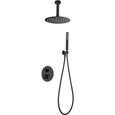 Conjunto ducha termostático empotrado Salerno negro mate