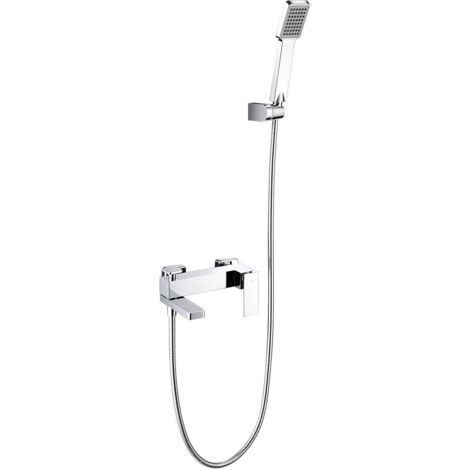 IMEX grifería para banera y ducha cuerpo en latón tubo metálico 180 cm soporte en ABS manija cuadrada cartucho cerámico Ø35 mm acabado cromado modelo Imex-BDP048-4 Pisa (1/4)