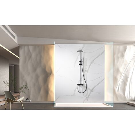 IMEX Set de ducha monomando con asta extensible cuerpo de latón chorro extraplano anticalcáreo Ø20 cartucho cerámico Ø35mm tubo y manija acero y latón negro opaco OLIMPO Imex-BDC033-NG (1/4)