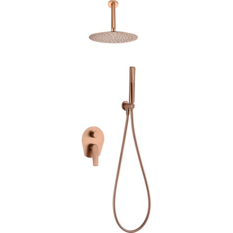 Conjunto ducha monomando empotrado Paros oro rosa